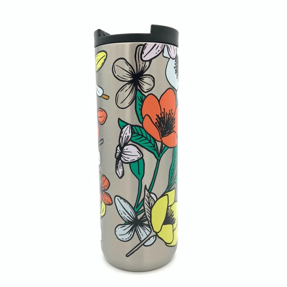 Starbucks 2018 Poppy Retro Flowers Travel Mug Cup‎ Stainless Steel Collectors